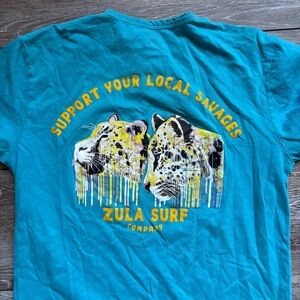 Zula Surf Co Graphic Tee Small Teal Tiger Print Shirt